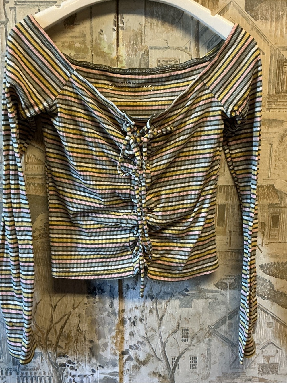 AERO Striped Long Sleeve Crop Top - Multicolor